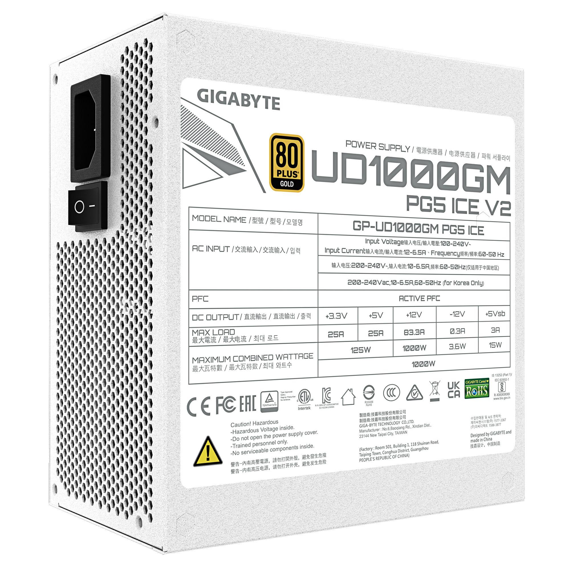 Fonte de Alimentação GIGABYTE UD1000GM PG5 V2 ICE (ATX - 1000 W - 80 PLUS Gold - Branco), miniatura 6