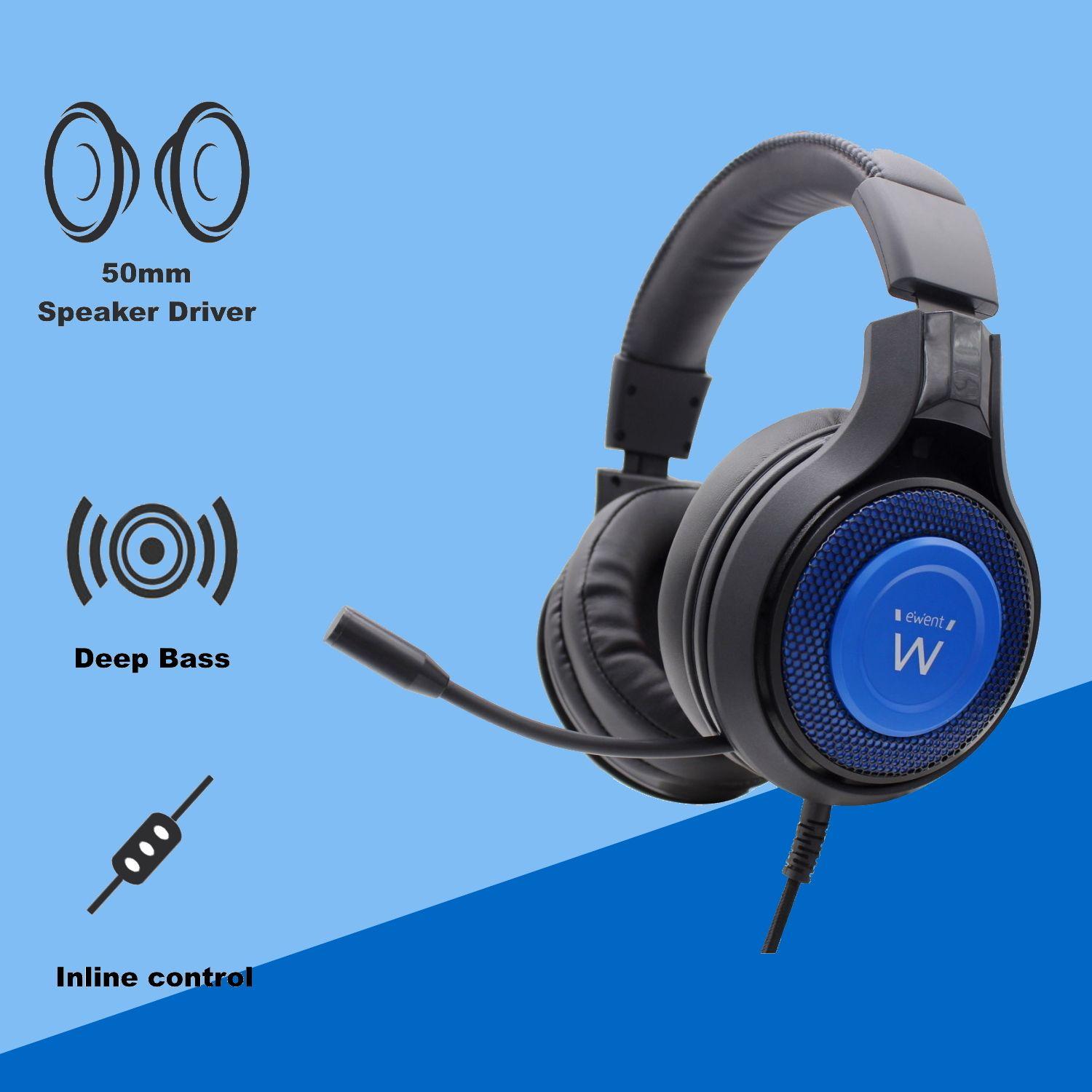 Headset Gaming EWENT PL3322 (Binaural - Com fios - Circum-aural - Preto e Azul), miniatura 5