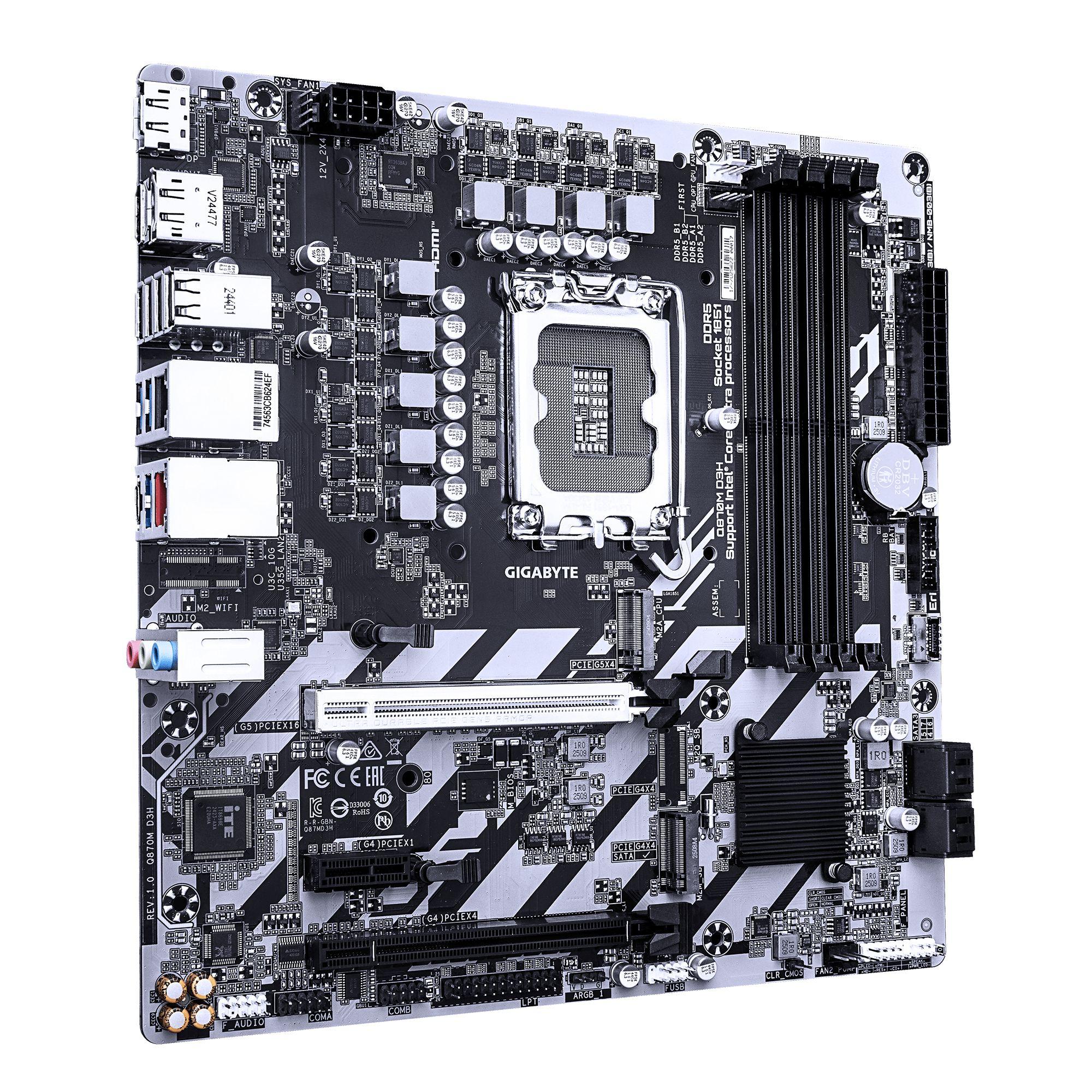 Motherboard GIGABYTE Q870M D3H (LGA 1851 - Intel Core Ultra Série 2 - Micro ATX - Castanho escuro), miniatura 3