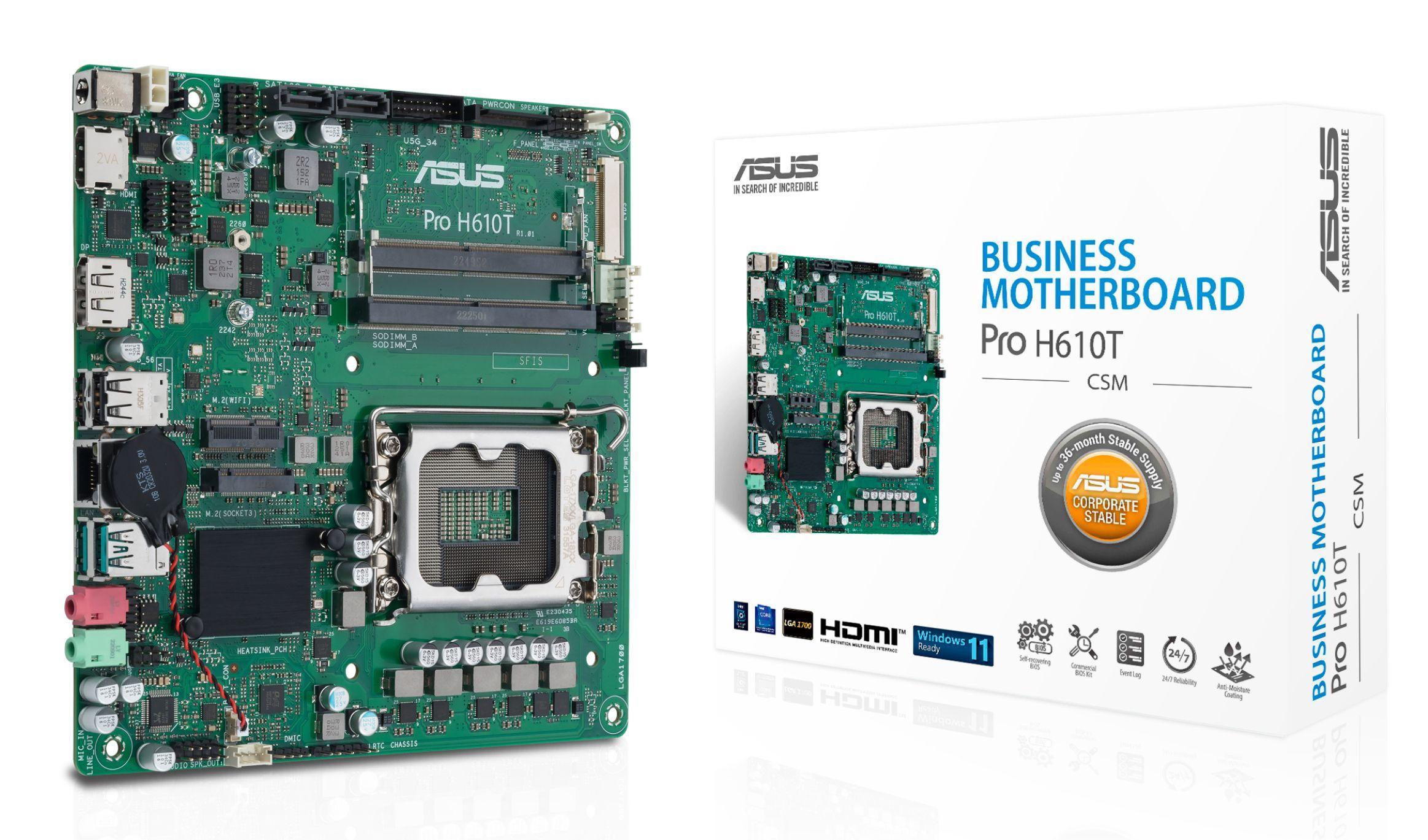 Motherboard ASUS PRO H610T-CSM (LGA 1700 - Thin Mini ITX - Duplo canal)