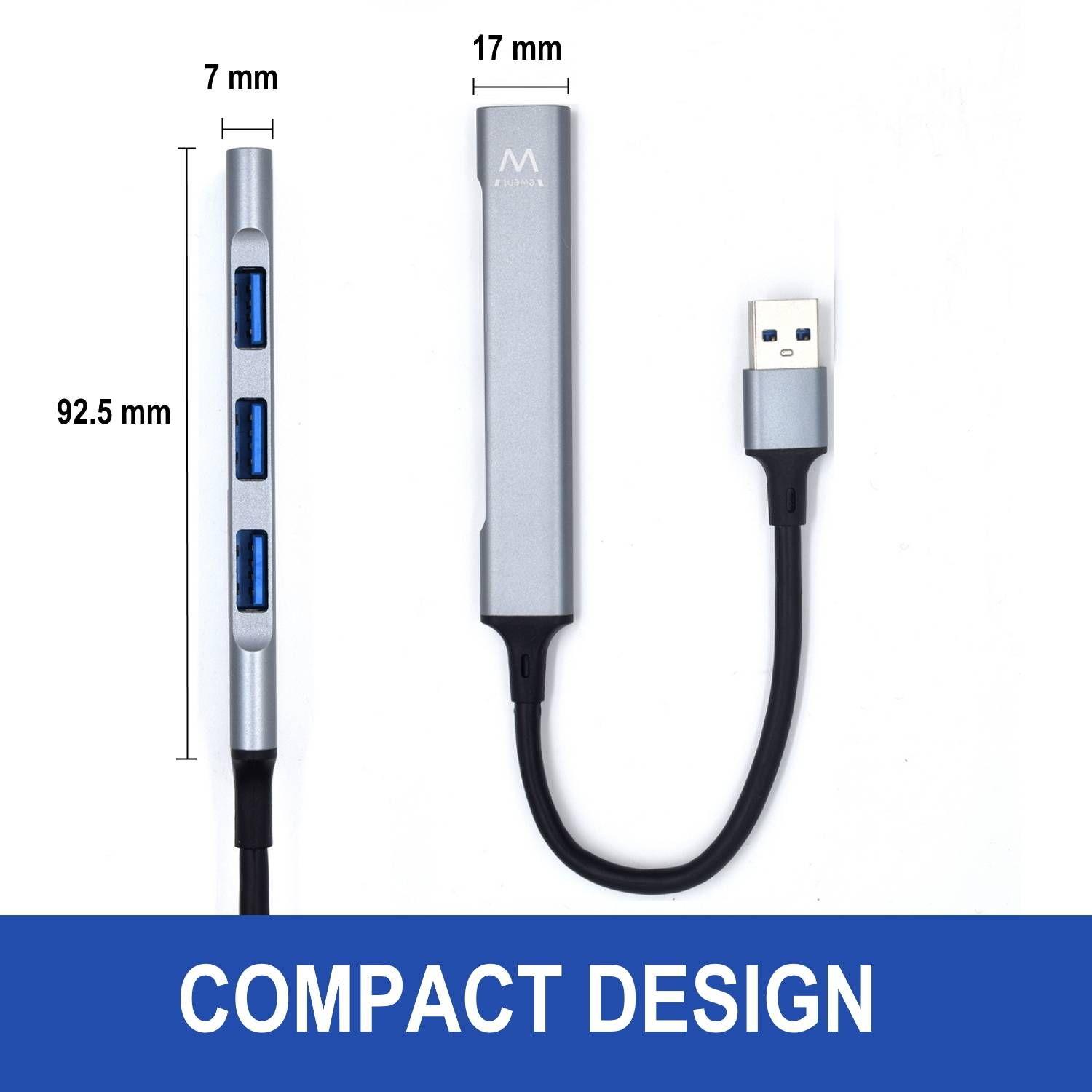 Hub USB EWENT EW1144 (0,17 m - USB 3.2 Gen 1 Tipo A - USB 2.0, USB 3.2 Gen 1 Tipo A - Cinzento e Prateado) — miniatura 5