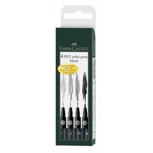 Conjunto de 4 Canetas de Desenho FABER-CASTELL Pitt Artist Pen 167100 (Preto)