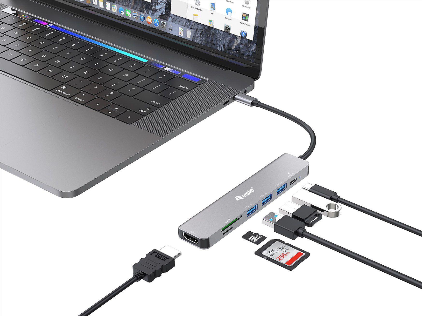 Adaptador USB-C Multiporta EQUIP 133494 (0,25 m - Prateado), miniatura 2