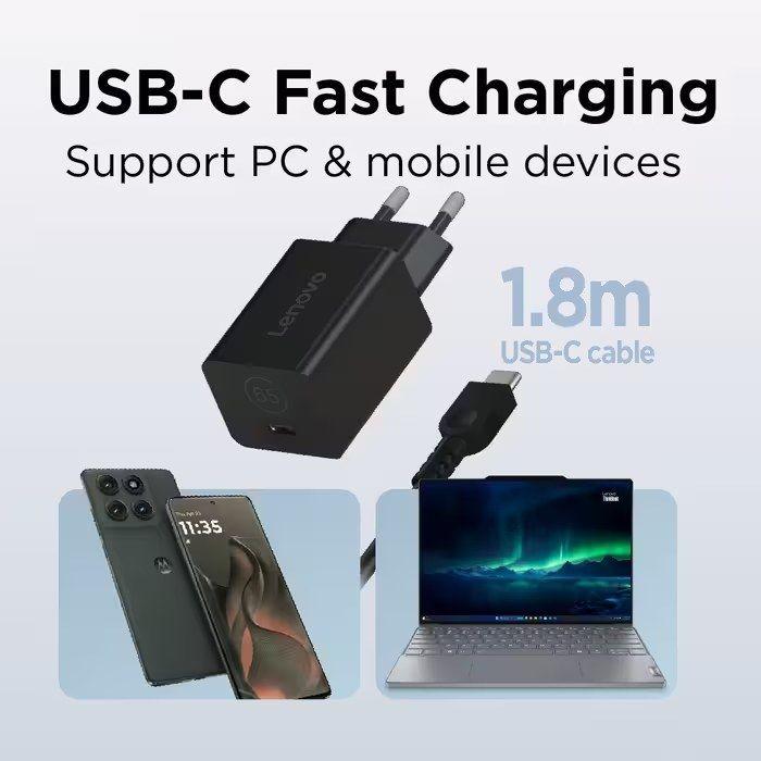Carregador de Tomada USB-C LENOVO 40AWGN65EU Nano GaN (1 porta USB-C - AC - Preto), miniatura 4