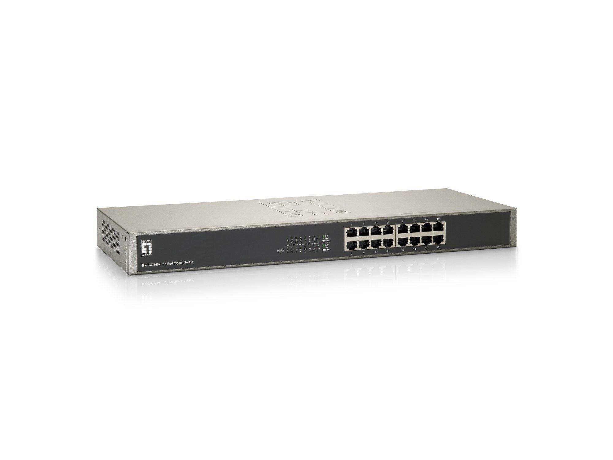 Switch LEVELONE GSW-1657 (Gigabit Ethernet - 10/100/1000 Mbps - 0,5 MB - Preto e Cinzento)