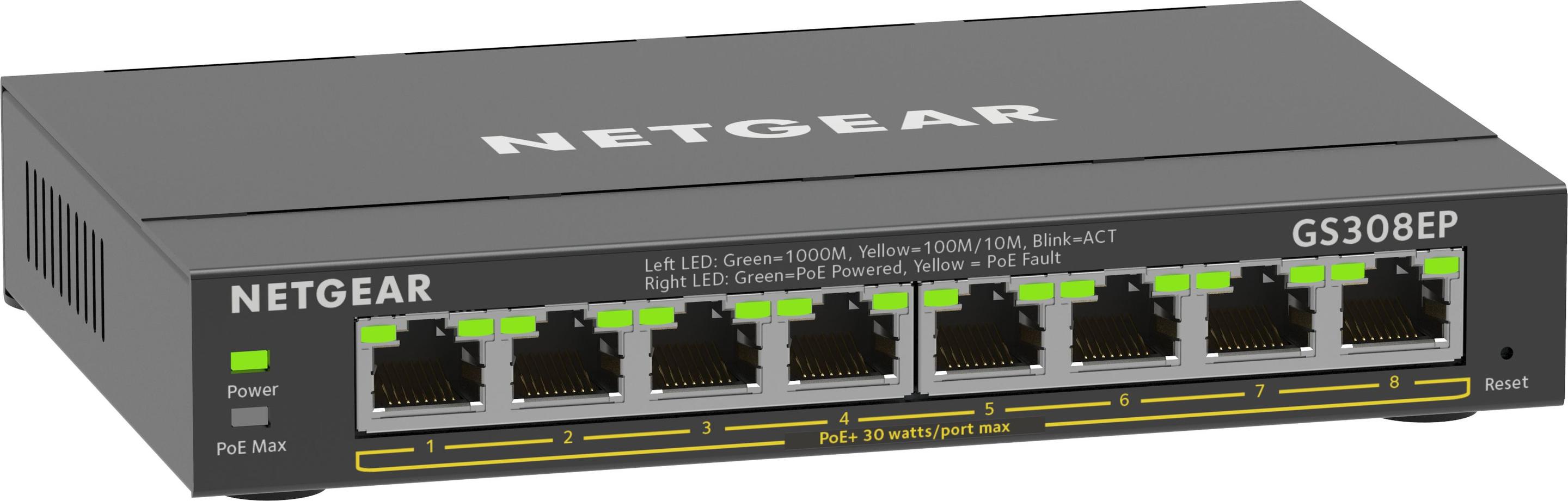 Switch Gerido NETGEAR GS308EP-100PES (Gigabit Ethernet - 1000 Mbit/s - 16 Gbit/s - Preto), miniatura 3
