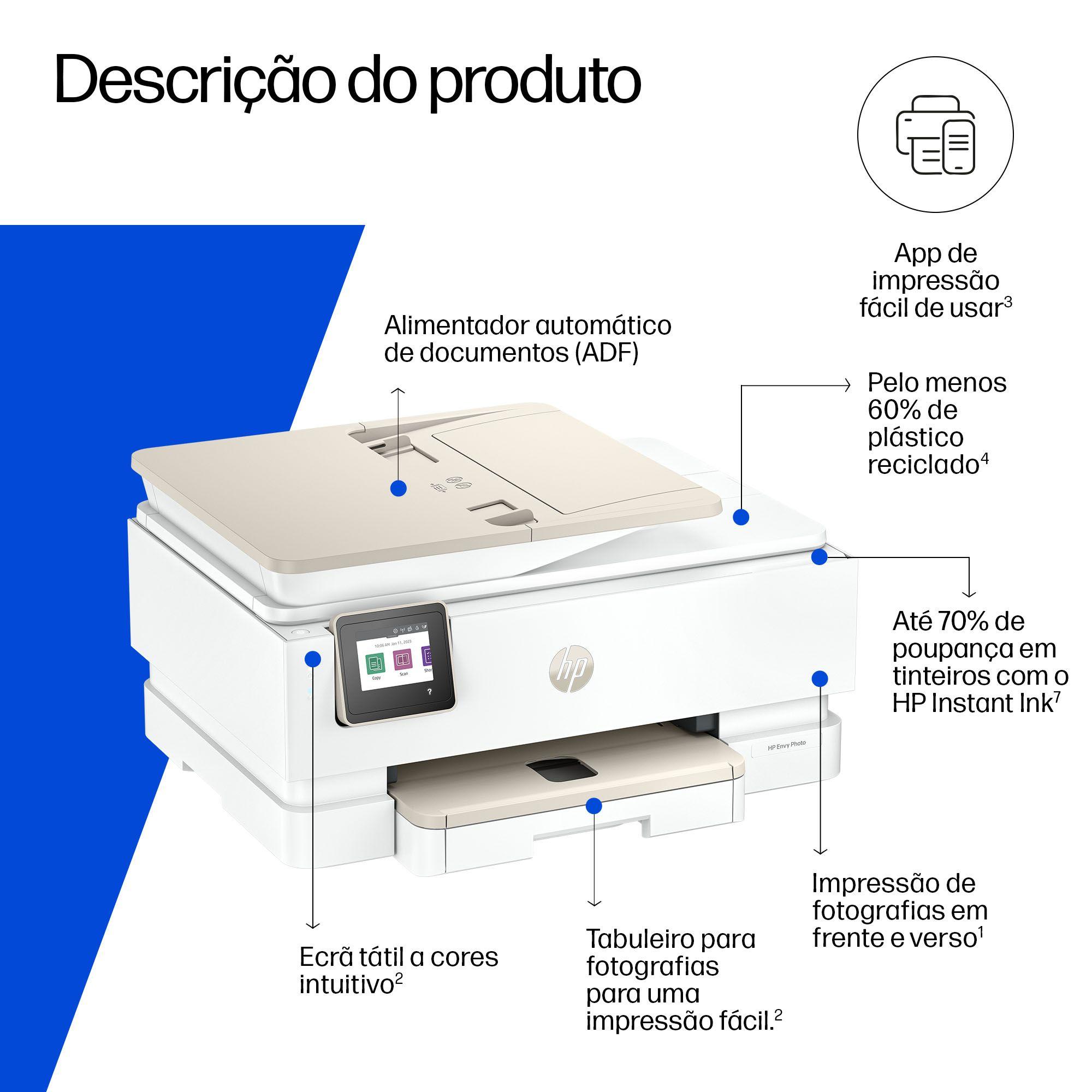 Impressora Multifunções HP Envy 7930 (A4 - Impressão a cores - AC - Branco e Bege), miniatura 3