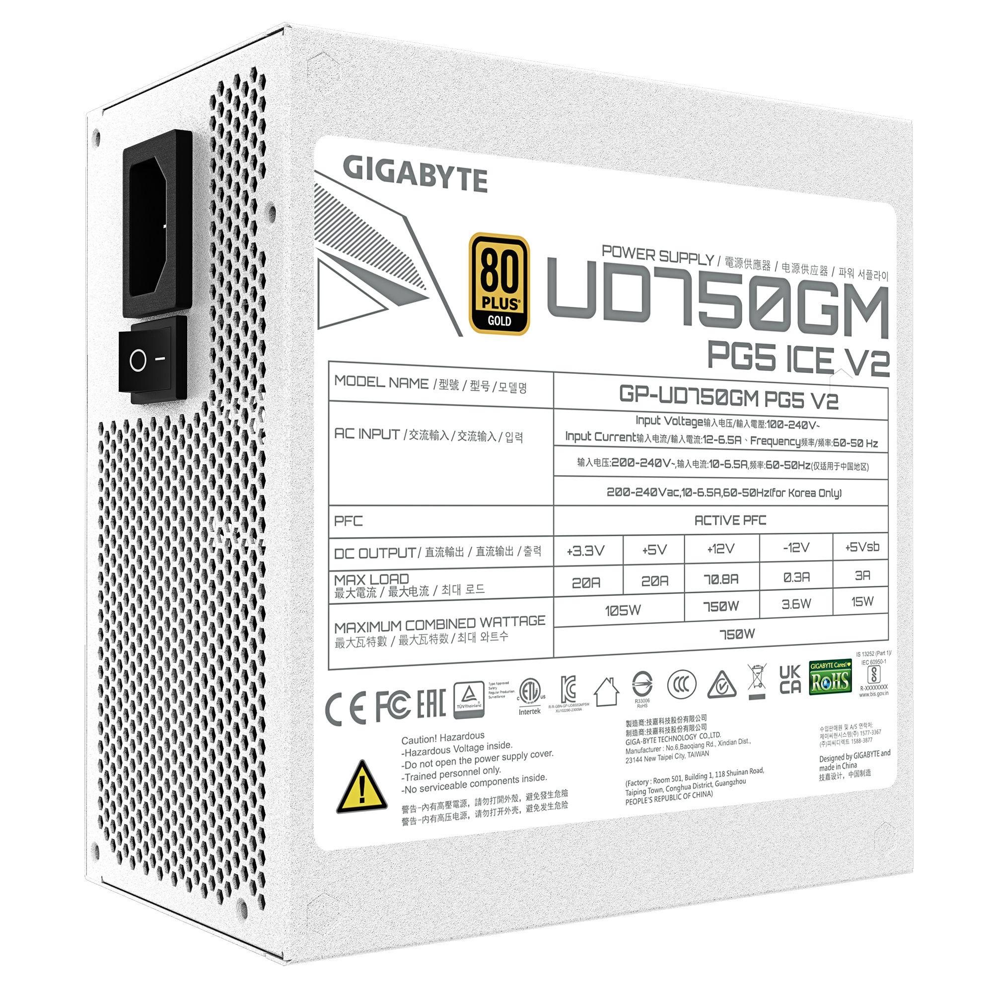 Fonte de Alimentação GIGABYTE UD750GM PG5 V2 ICE (ATX - 750 W - 80 PLUS Gold - Branco), miniatura 6