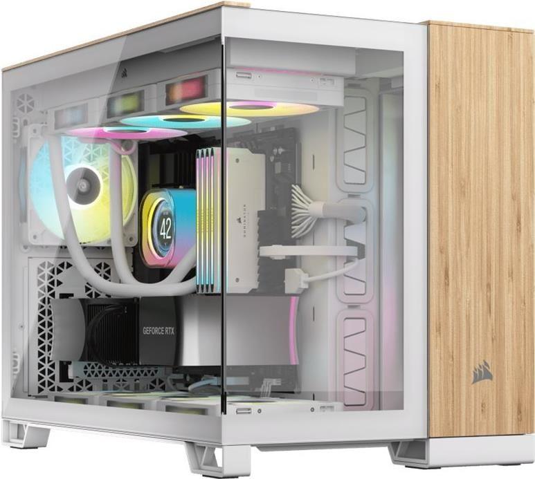 Caixa Micro ATX CORSAIR 2500X (Micro ATX e Mini-ITX - 2,5" - Aço e vidro temperado - Branco e Bambu)