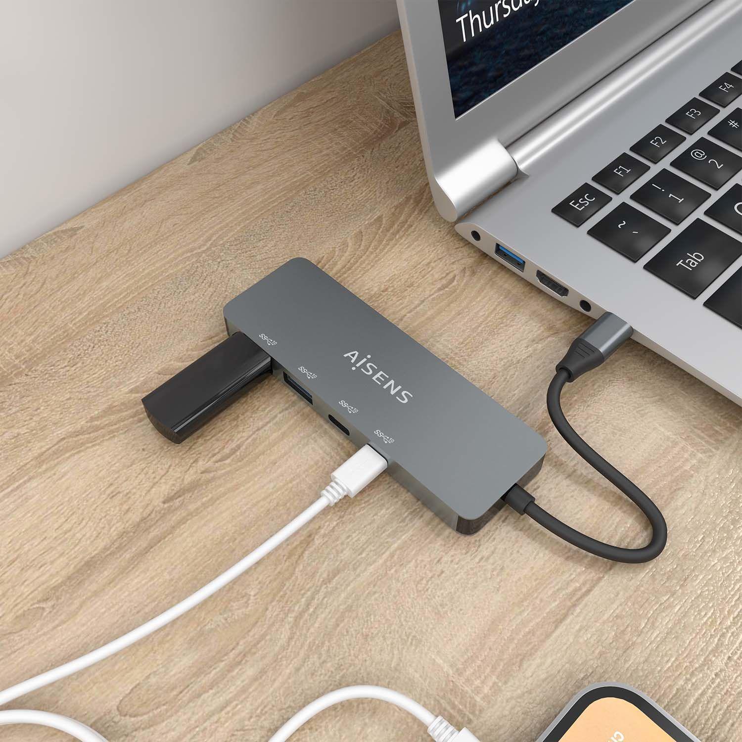 Hub USB-C AISENS A109-0694 (0,15 m - Cinzento), miniatura 4