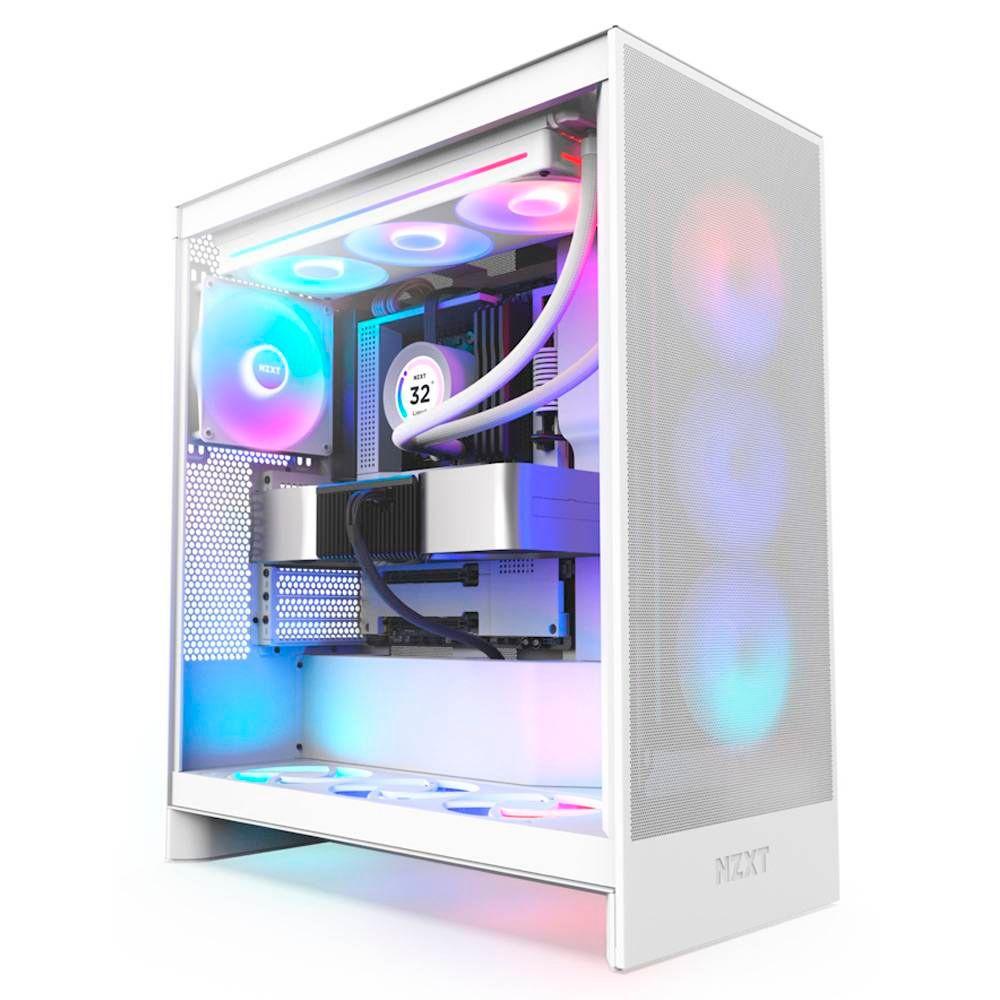 Caixa de Computador NZXT H7 Flow RGB (2024) (ATX, SFX, SFX-L - Midi Tower - Aço SGCC, vidro temperado - Branco)