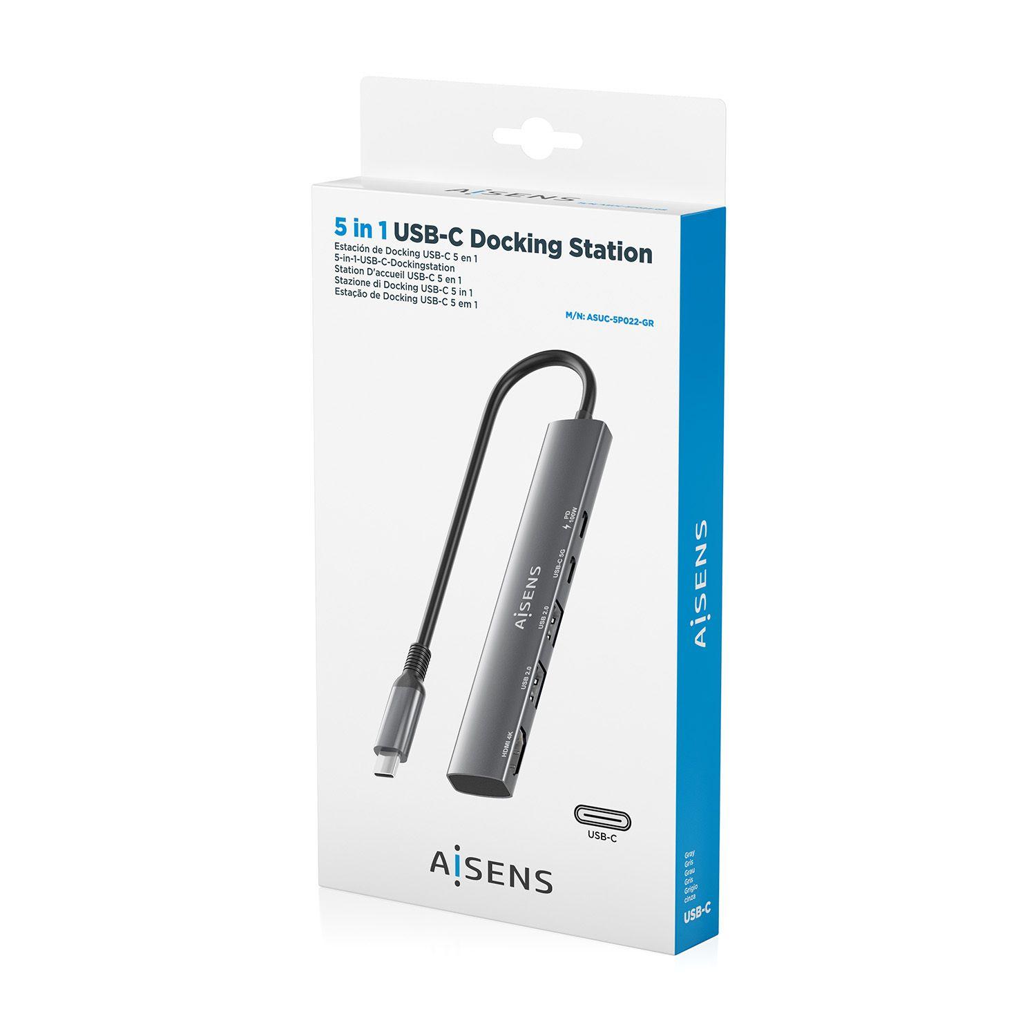 Dock USB-C AISENS ASUC-5P022-GR (0,15 m - Cinzento), miniatura 7