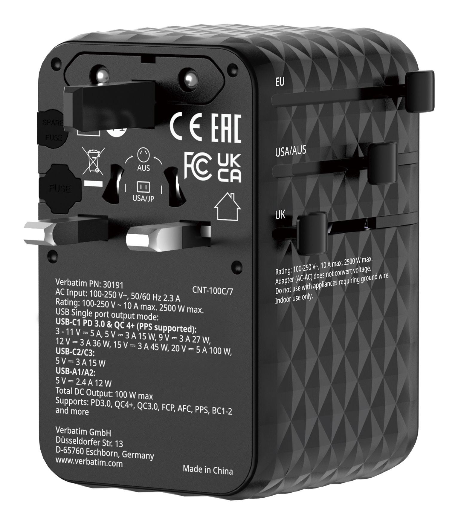 Carregador de Viagem Universal VERBATIM 30191 (USB C - Universal - AC - Preto), miniatura 5