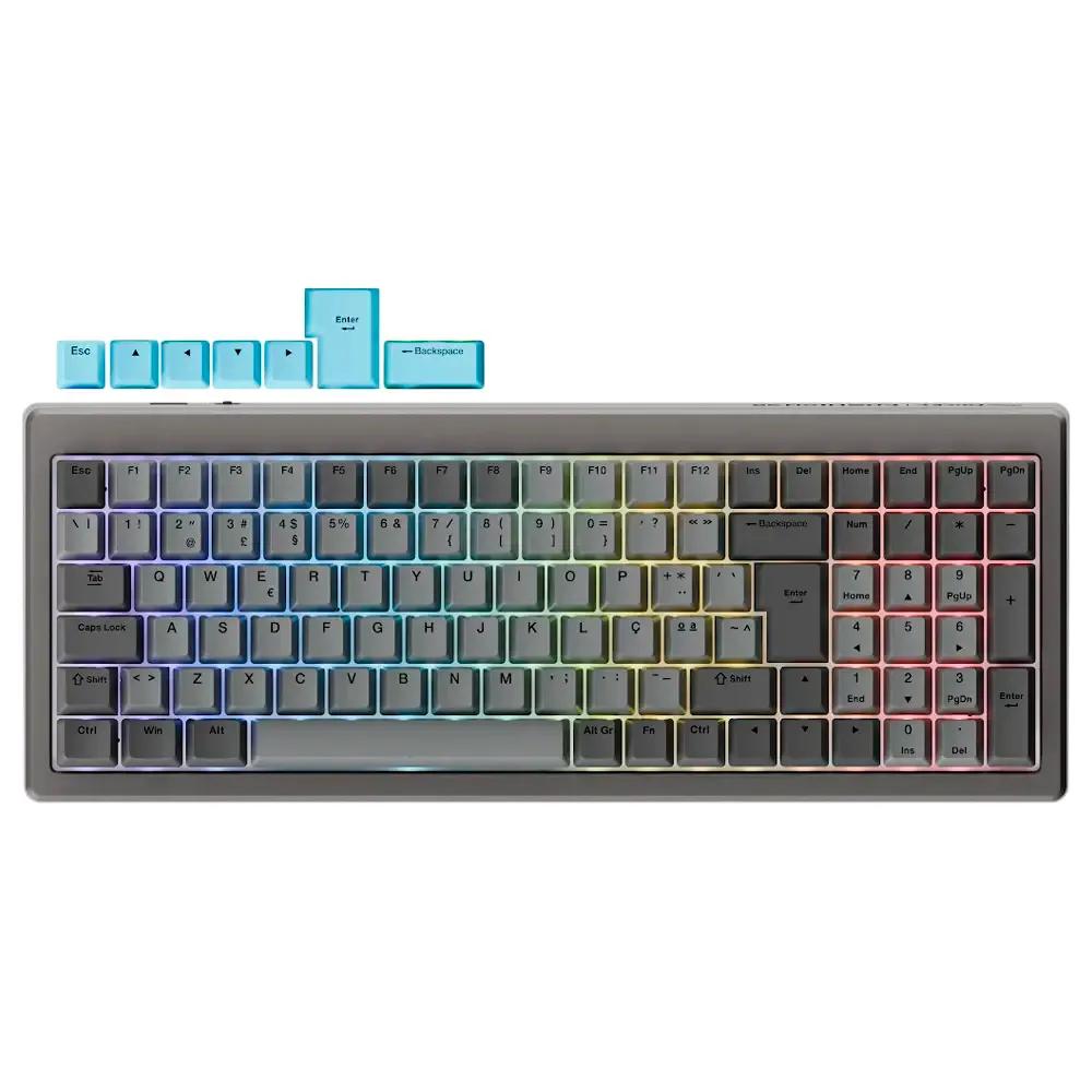 Teclado DUCKY Cushion 98 Tri-Mode Silent Linear 96% (PT - Mecânico - Tri-Mode - Prateado)