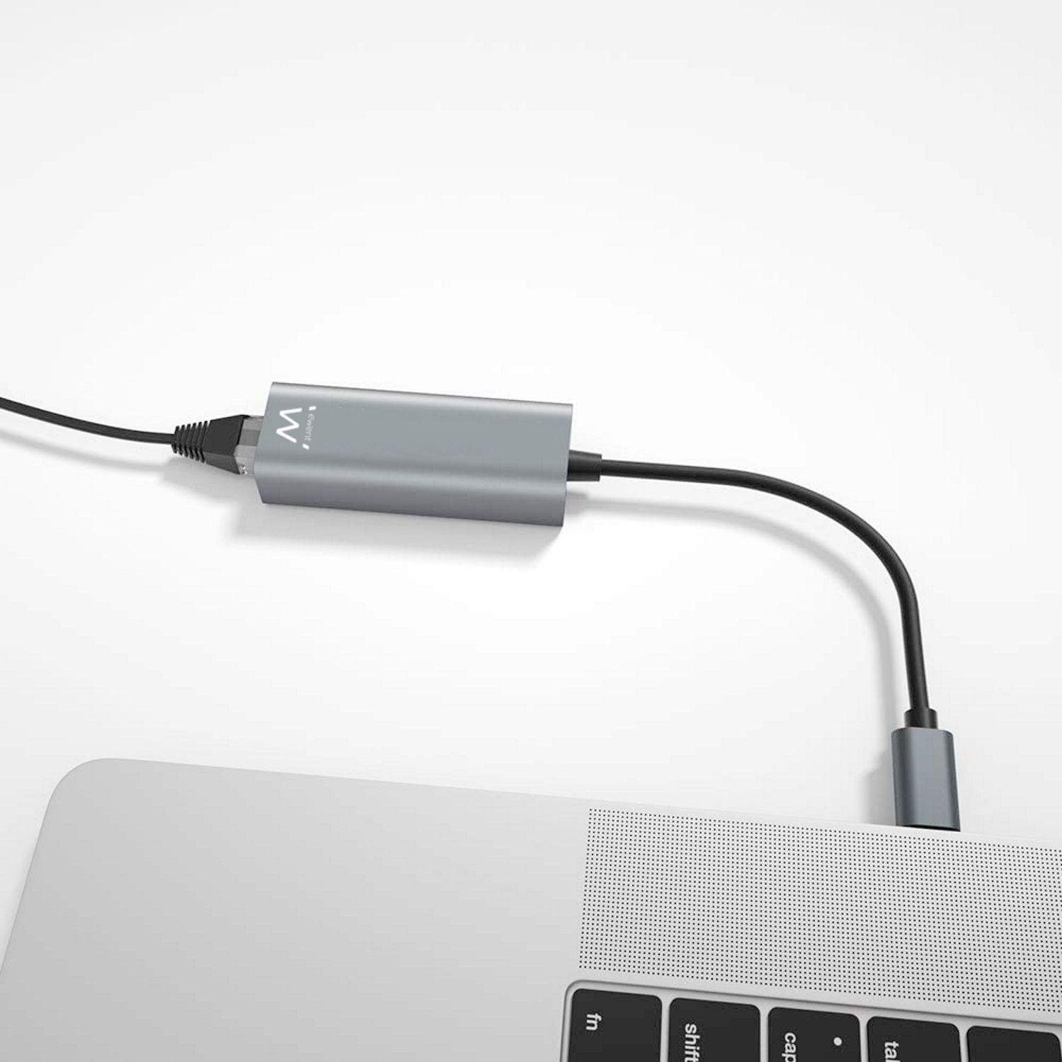 Adaptador de Rede EWENT EW9818 (USB Type-C - 1000 Mbit/s - Preto e Cinzento) — miniatura 4