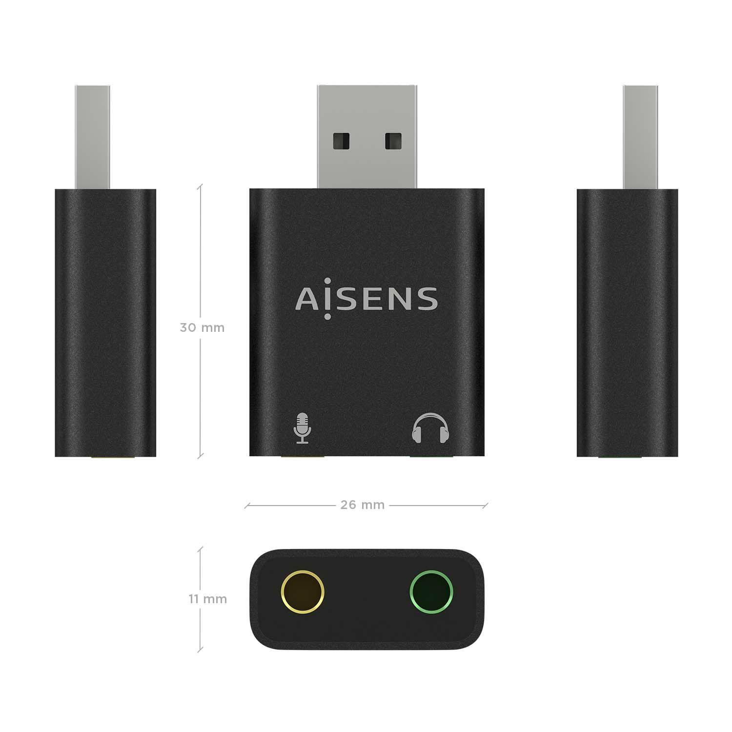 Conversor USB para Áudio AISENS A106-0768 (2x 3.5 mm - USB-A - Preto), miniatura 3