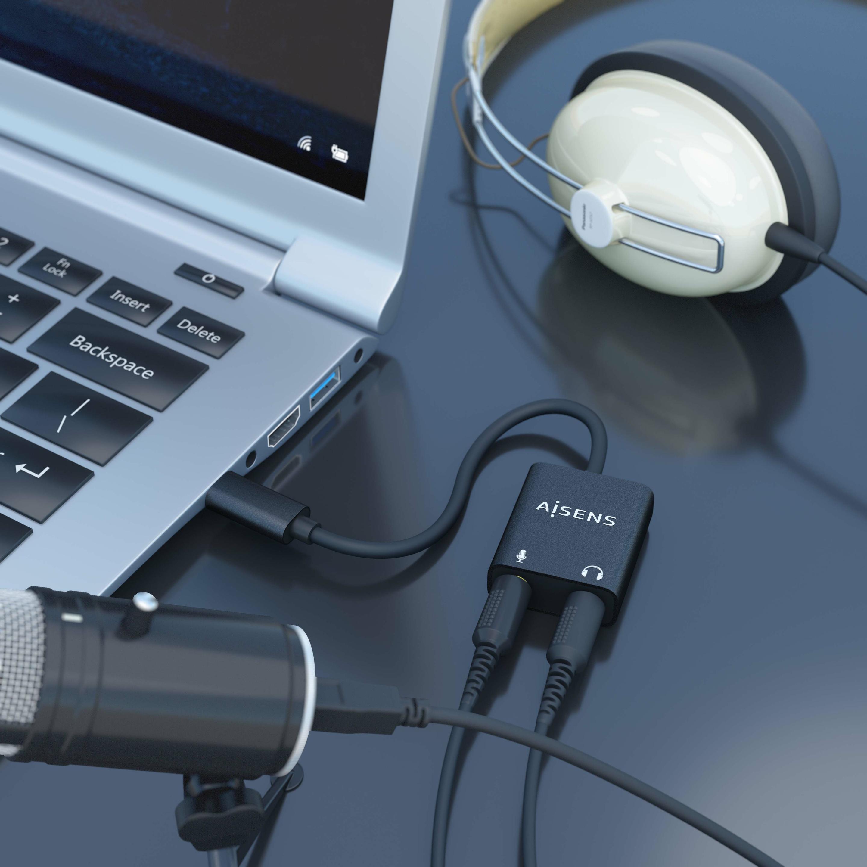 Conversor de Áudio AISENS A109-0767 (0,1 m - 2x 3.5 mm - USB-C - Preto), miniatura 4