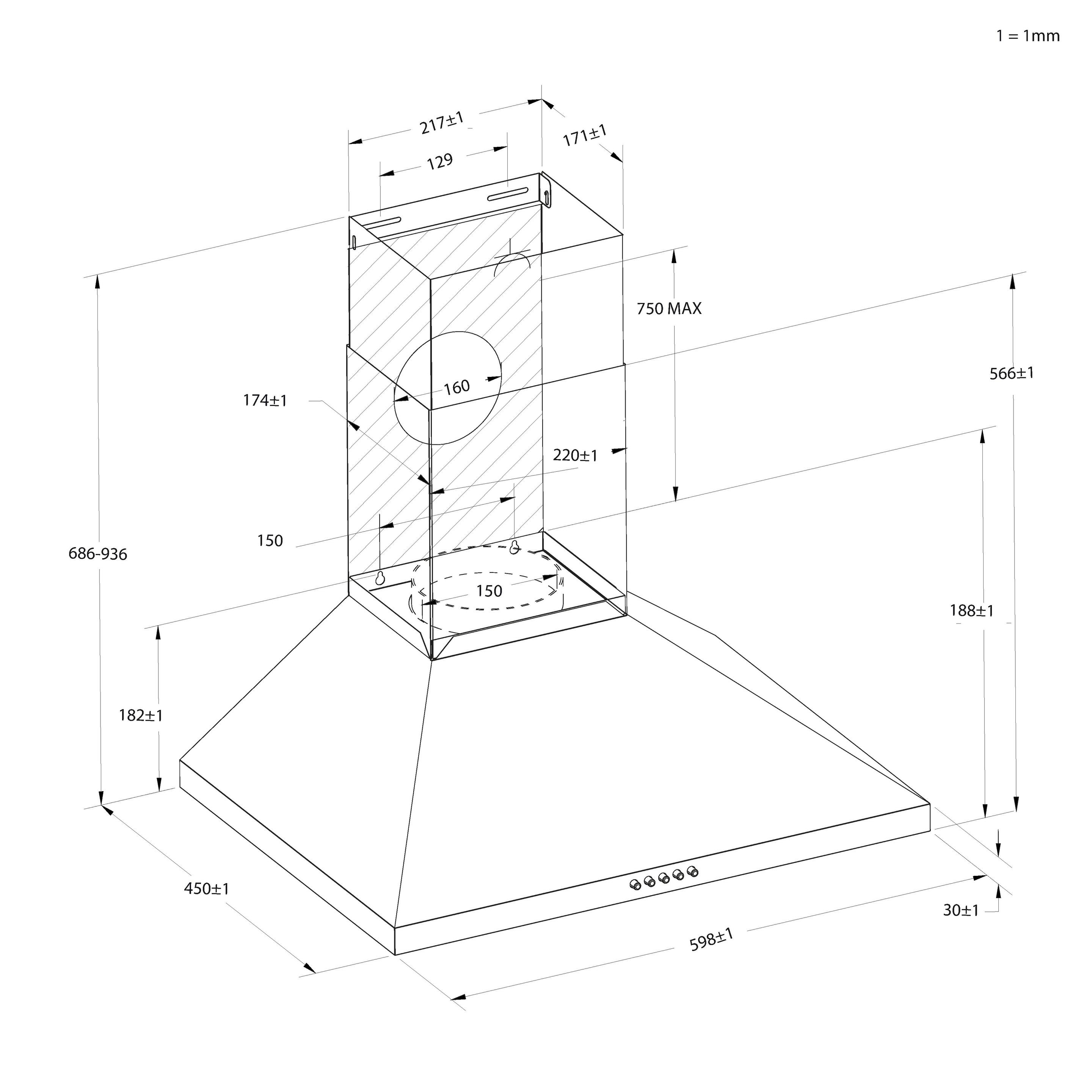 Exaustor de Parede CANDY CCE116/1XGG (Altura 83,6 cm - 60 cm - 84 cm - Inox), miniatura 6
