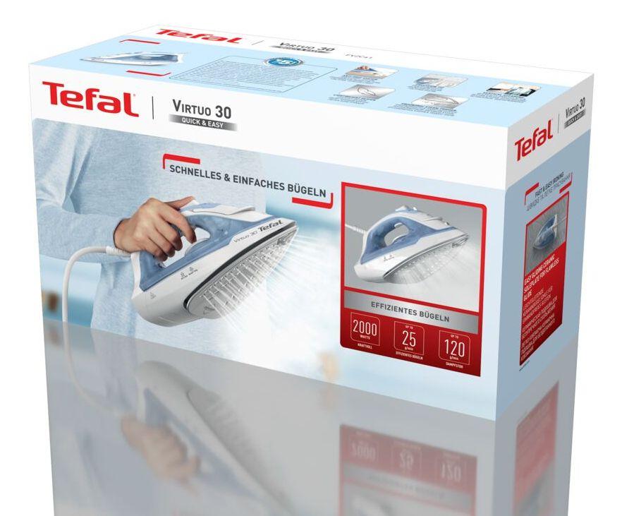 Ferro de Engomar a Vapor TEFAL FV2C41E0 (2000 W - 0,24 l - Base de cerâmica - Azul e Branco), miniatura 12