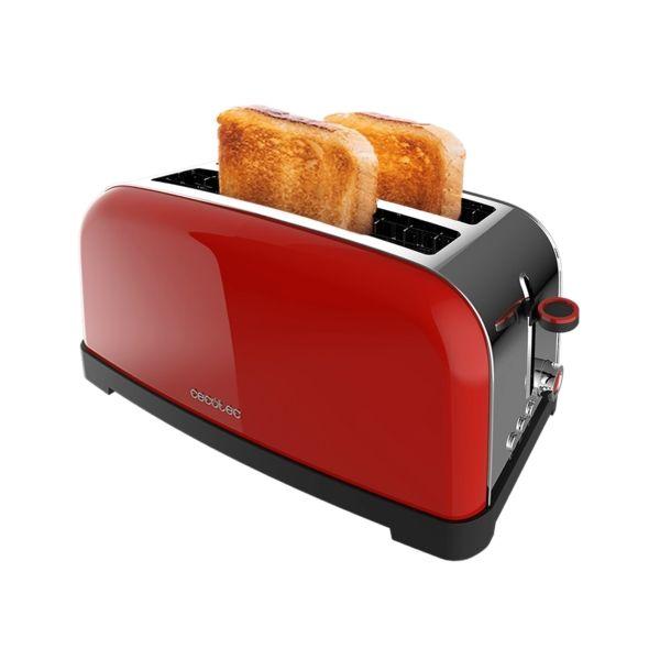 Torradeira CECOTEC Toastin' Time 1500 Red Lite (1500 W - 4 fatias - Aço inoxidável - Vermelho/Inox)