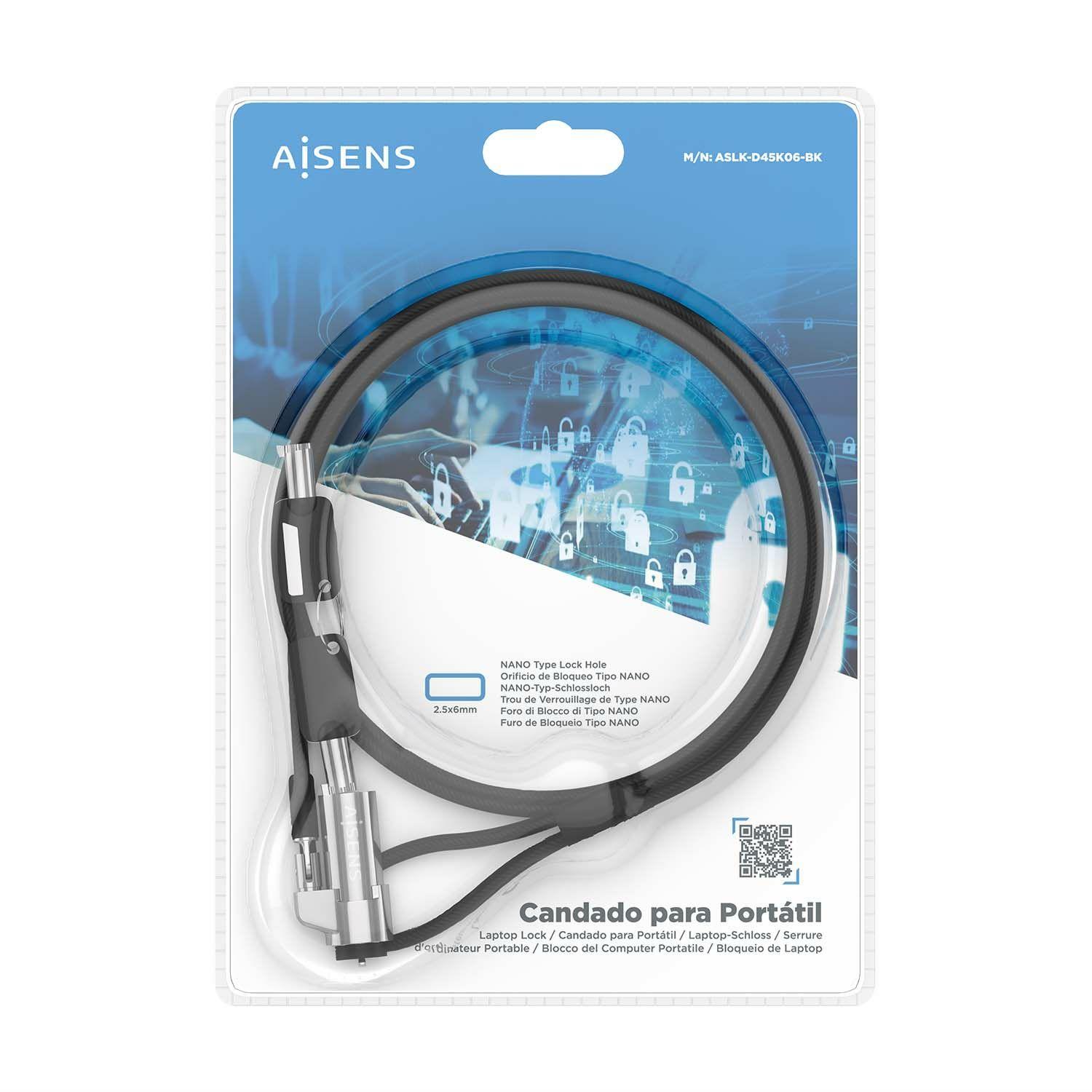 Cabo de Segurança Antirroubo AISENS ASLK-D45K06-BK (Chave - Preto), miniatura 7