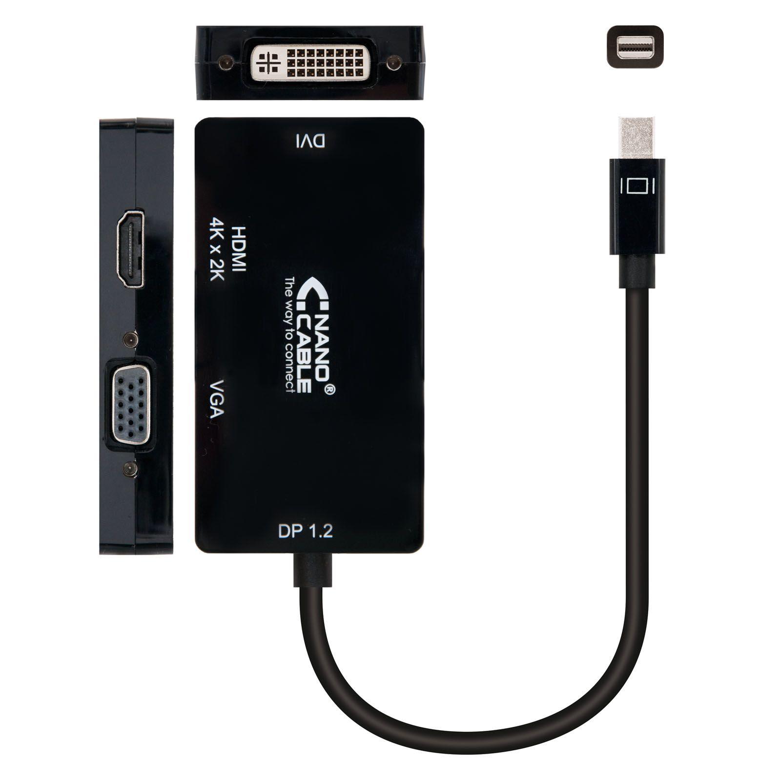 Conversor NANOCABLE 10.16.3302-BK Mini DisplayPort para VGA/DVI/HDMI (0,15 m - Mini DisplayPort - VGA/DVI/HDMI - Preto), miniatura 2