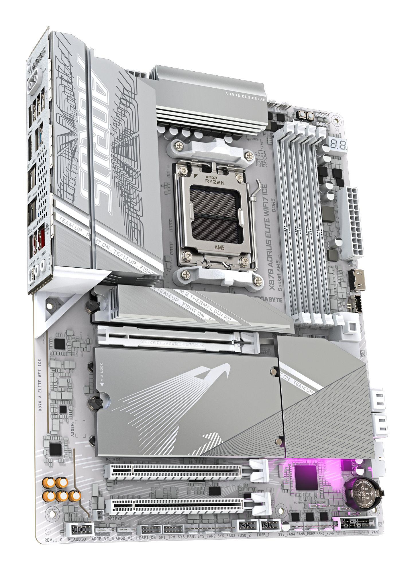 Motherboard GIGABYTE X870 AORUS ELITE WIFI7 ICE (AM5 - ATX - AMD Radeon Graphics - Branco) — miniatura 3