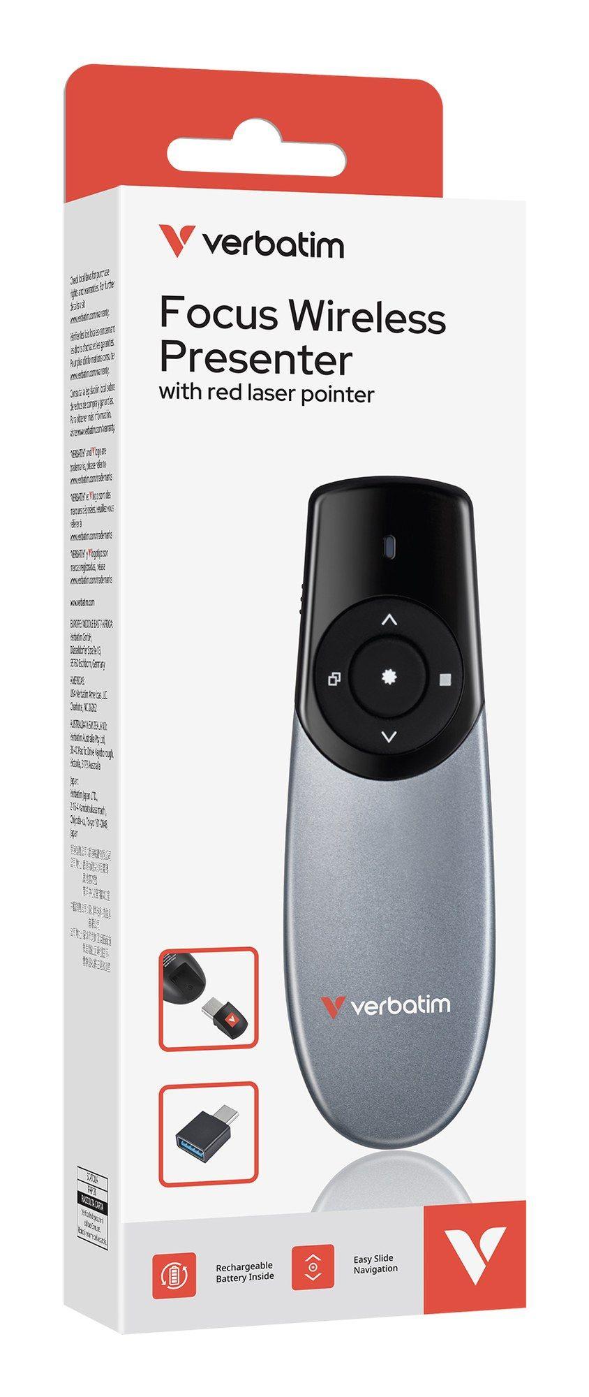 Apresentador Sem Fios com Ponteiro Laser VERBATIM Focus 32365 (RF - USB - Preto/Prateado), miniatura 4