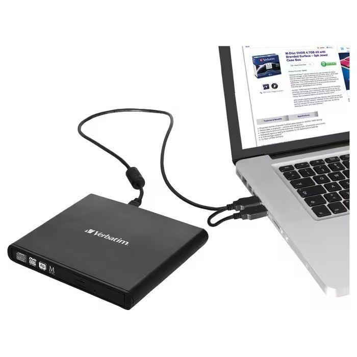 Gravador Externo de CD/DVD VERBATIM 98938 Slimline (Preto) — miniatura 5