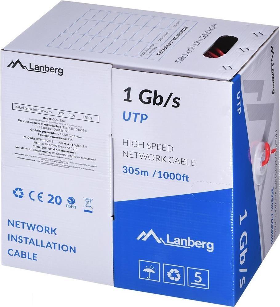 Bobina de Cabo de Rede LANBERG LCU6-10CC-0305-R (305 m - Cat6 - Vermelho), imagem 1