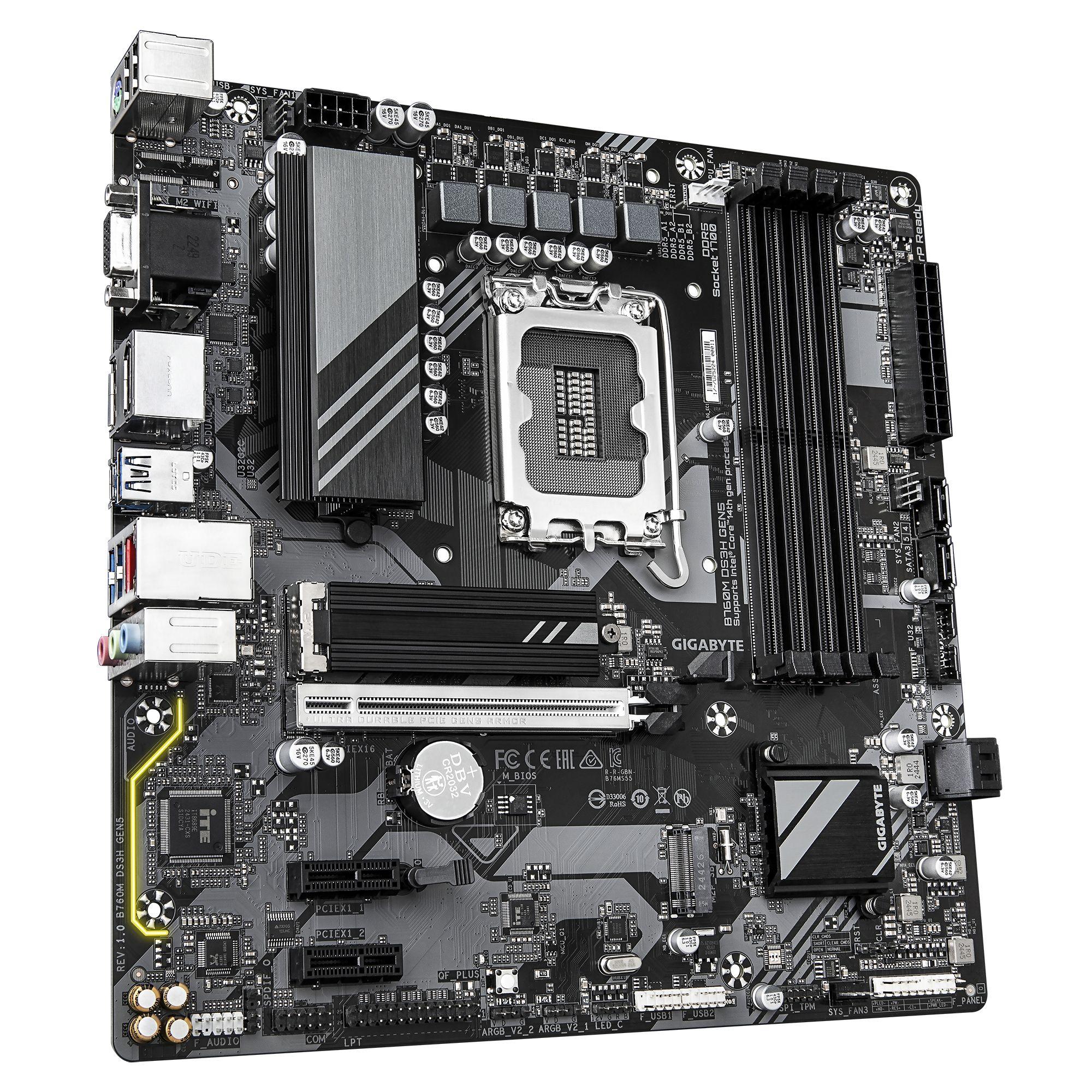 Placa Base GIGABYTE B760M DS3H GEN5 (LGA 1700 - micro ATX - Duplo canal - Castanho Escuro) — miniatura 3