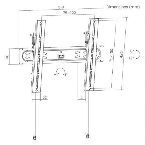 Suporte de Parede TV GEMBIRD WM-65T-PRO-01 (32-65" - VESA 75x75-400x400 mm - Preto), miniatura 4