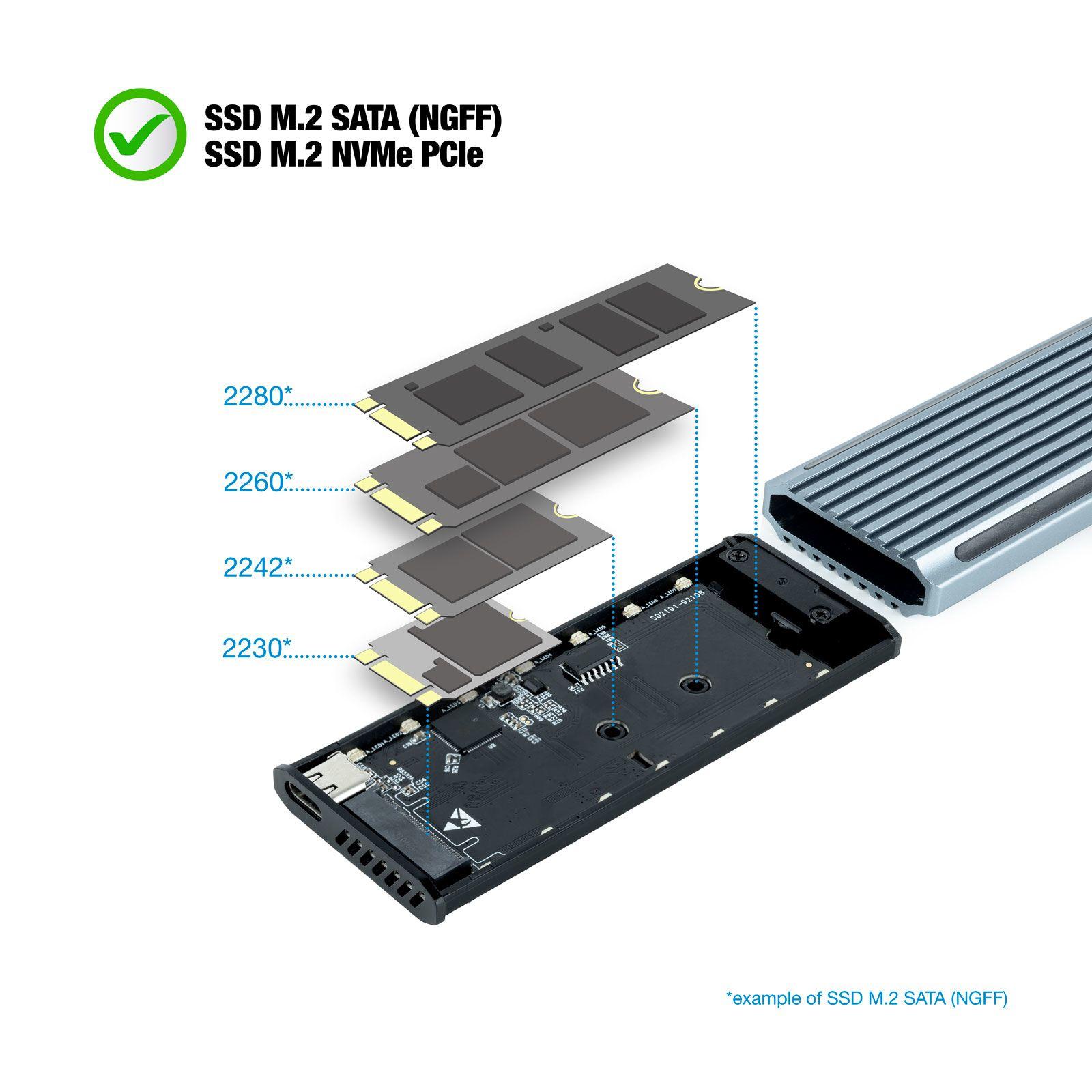 Caixa Externa SSD TOOQ TQE-2221G (2 TB - PCI Express, SATA NVMe - Cinzento) — miniatura 3