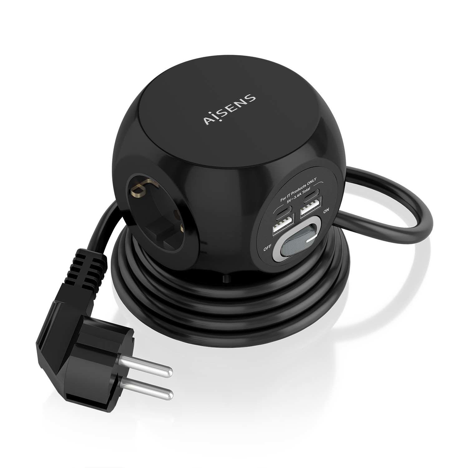 Base Múltipla de Secretária AISENS ASPS-2A2C05-BK (1,4 m - Preto)