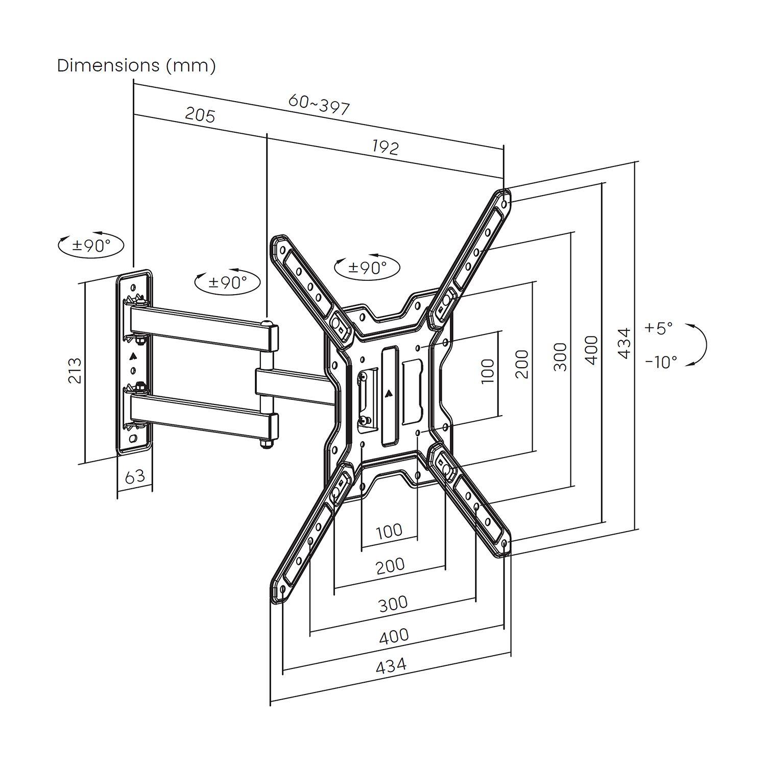 Suporte de Parede para TV AISENS WT65TSE-417 (200 x 200 mm - 100 x 100 mm - 165,1 cm - Preto), miniatura 7
