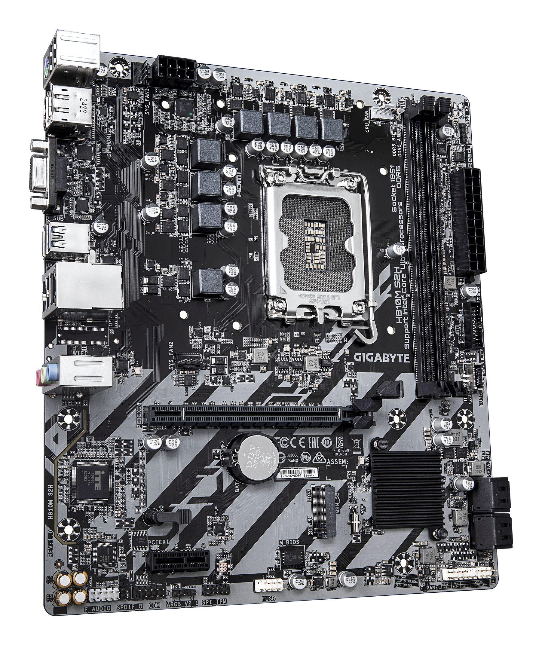 Motherboard GIGABYTE H810M S2H (LGA 1851 (Socket V1) - Intel Core Ultra - micro ATX - Castanho Escuro) — miniatura 3
