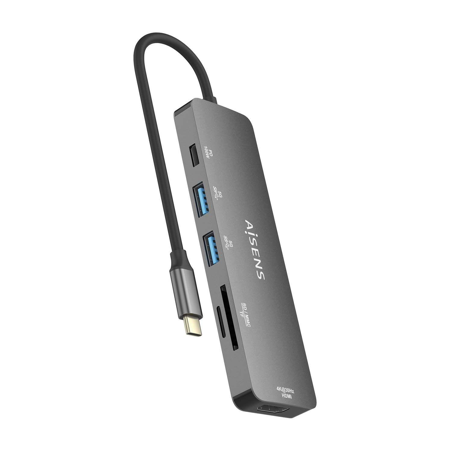 Hub USB-C AISENS ASUC-6P016-GR (0,15 m - Cinzento), miniatura 3
