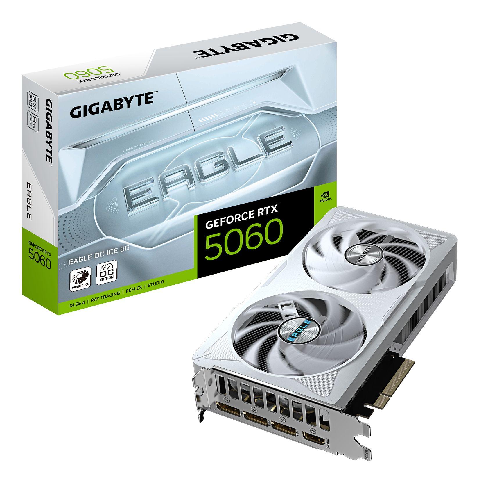 Placa Gráfica GIGABYTE GeForce RTX 5060 EAGLE OC ICE 8G (GeForce RTX 5060 - 8 GB - 128 bit - Branco)