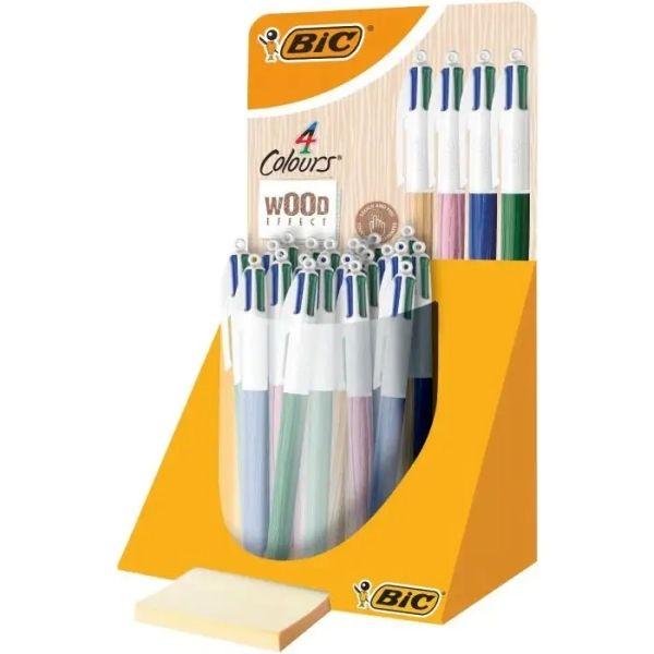 Expositor de 30 Canetas Esferográficas BIC 4 Colours Wood Style (Madeira - Multicor)