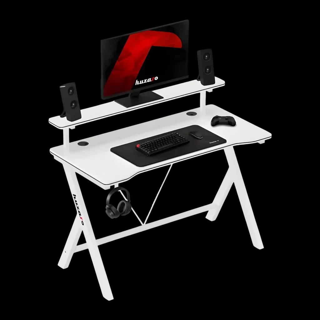 Mesa Gaming HUZARO Hero 1.9 (120 x 60 cm - 75 kg - Estilo fibra de carbono - Branco)