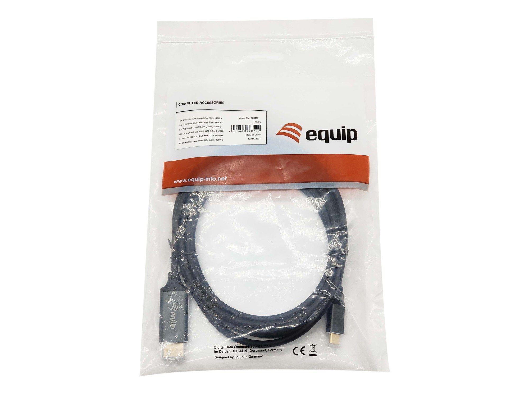 Cabo USB-C para HDMI EQUIP 133417 (3 m - HDMI Type A - USB Type-C - Cinzento/Preto) — miniatura 3