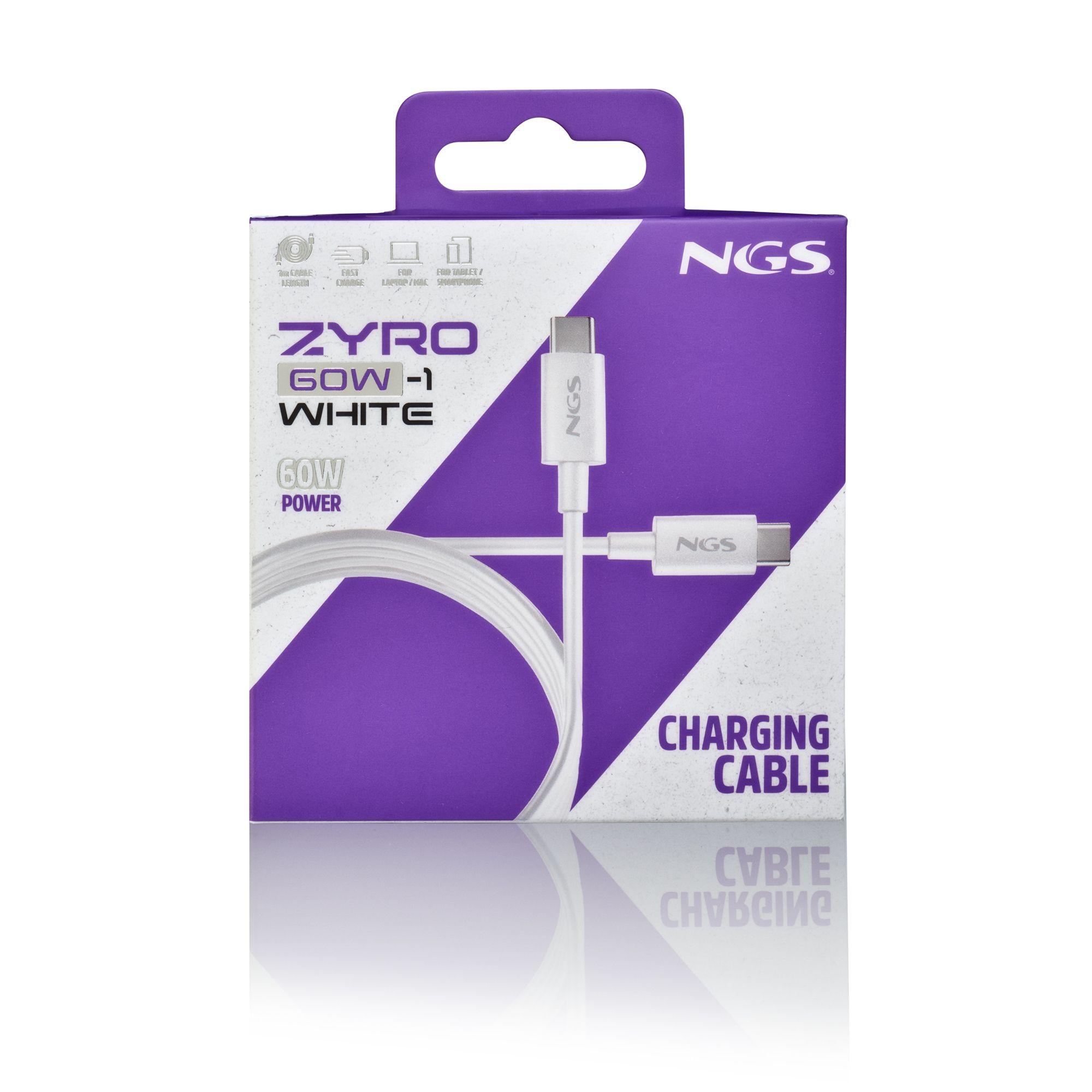Cabo USB-C para USB-C NGS ZYRO 60W-1 (1 m - USB C - Branco) — miniatura 6