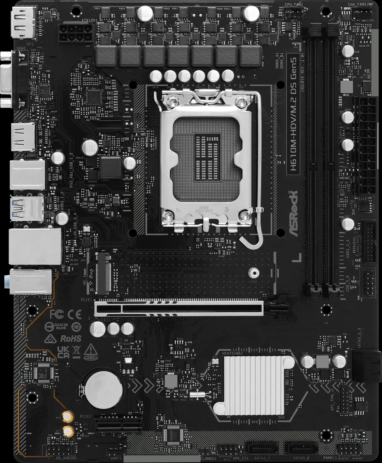 Motherboard ASROCK H610M-HDV/M.2 D5 GEN5 (LGA 1700 - Micro ATX - Duplo canal) — imagem 1