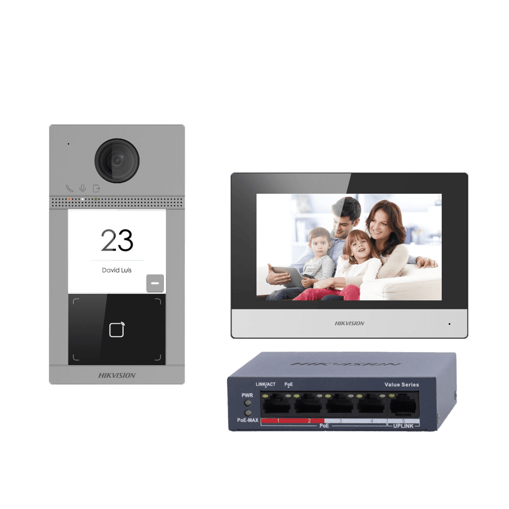 Kit de Videoporteiro IP HIKVISION DS-KIS604-S(C) (Wi-Fi - PoE - Cinzento)