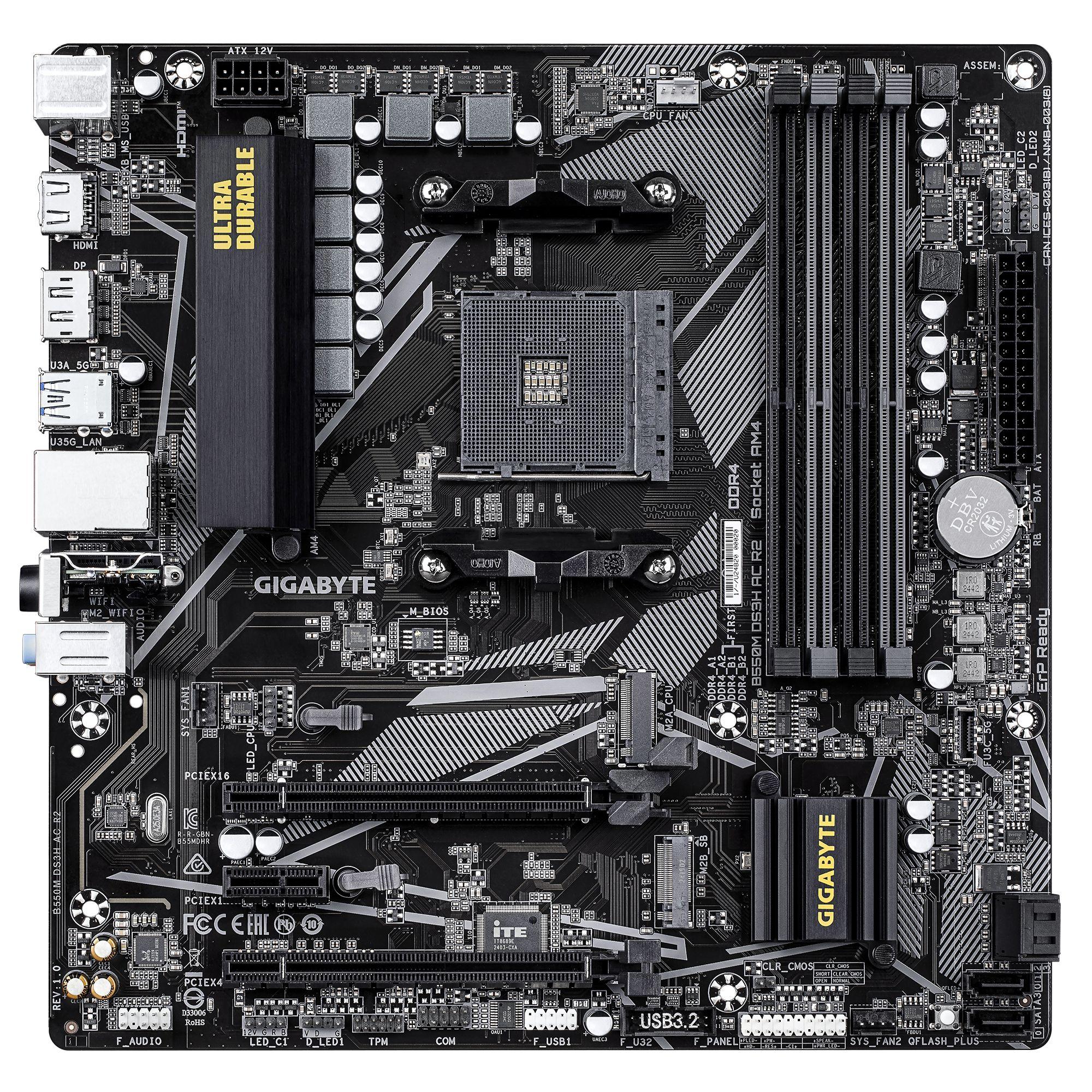 Motherboard GIGABYTE B550M DS3H AC R2 (AM4 - micro-ATX - Duplo canal - Castanho escuro), miniatura 2