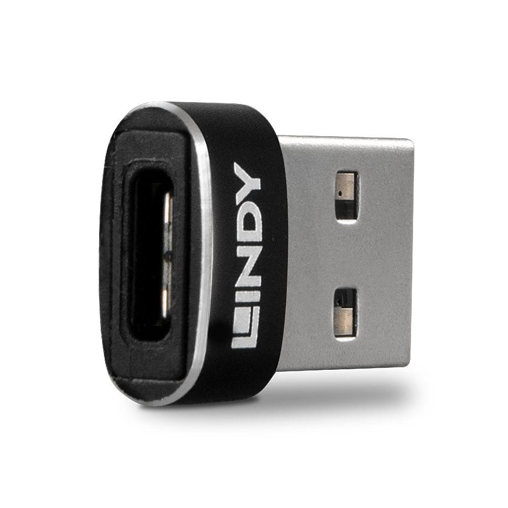 Adaptador USB LINDY 41884 (USB 2.0 - USB-A Macho para USB-C Fêmea - Preto) — miniatura 2