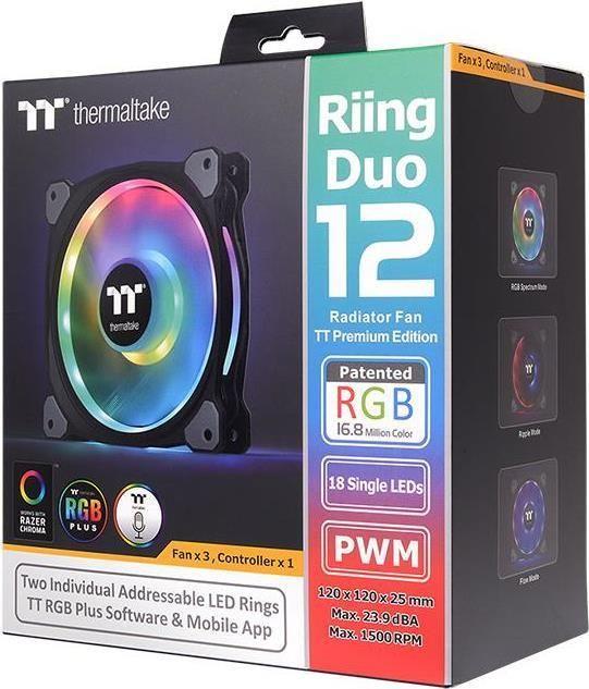 Kit de Ventoinhas THERMALTAKE Riing Duo 12 RGB (Preto)