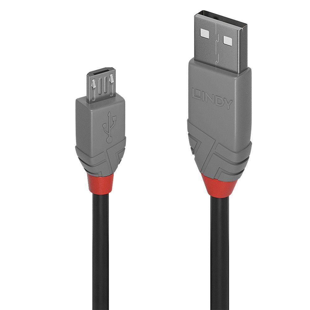 Cabo USB LINDY 36733 (2 m - Micro-USB B - USB A - Preto e Cinzento)