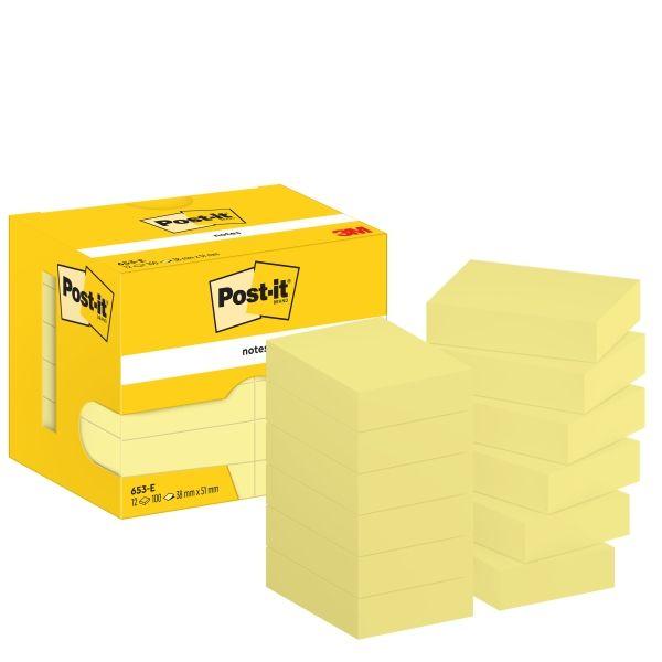 Blocos de Notas Adesivas POST-IT 653E (38 x 51 mm - Amarelo-canário)