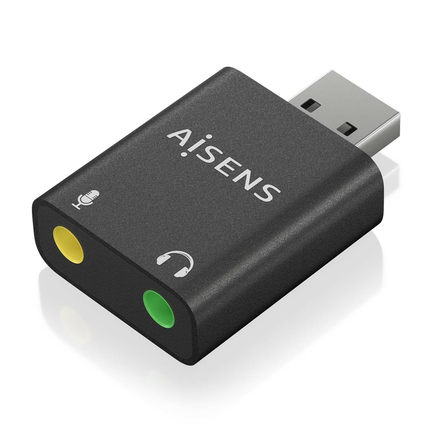 Conversor USB para Áudio AISENS A106-0768 (2x 3.5 mm - USB-A - Preto)